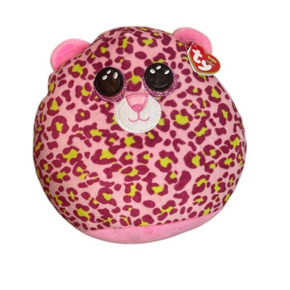 Ty Squish-A-Boos Lainey Clean Pink Leopard Plush 8.5" Heart Tag